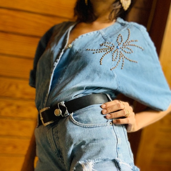 Vintage Tops - 80/s Denim  rhinestones Top